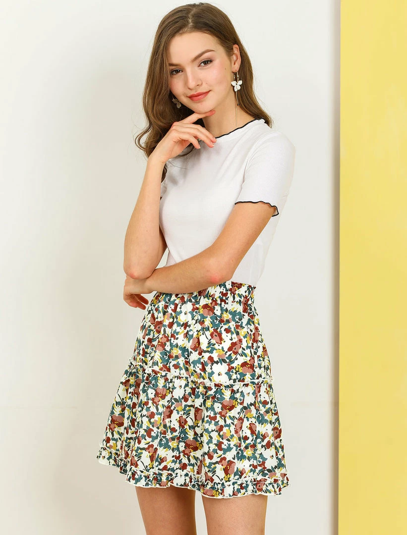 Allegra K Women's Floral Print Skirt Stretch Elastic High Waist Casual A-line Skater Skirts 10 Allegra K Women's Floral Print Skirt Stretch Elastic High Waist Casual A-line Skater Skirts