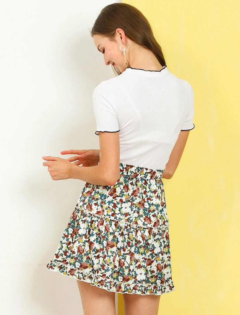 Allegra K Women's Floral Print Skirt Stretch Elastic High Waist Casual A-line Skater Skirts 13 Allegra K Women's Floral Print Skirt Stretch Elastic High Waist Casual A-line Skater Skirts