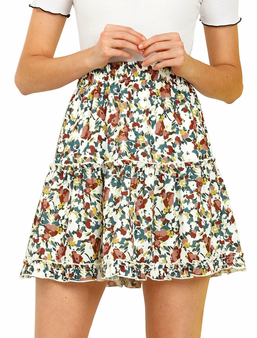 Allegra K Women's Floral Print Skirt Stretch Elastic High Waist Casual A-line Skater Skirts 9 Allegra K Women's Floral Print Skirt Stretch Elastic High Waist Casual A-line Skater Skirts