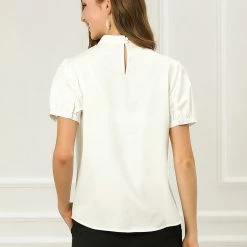 Allegra K Women's Cut Out Keyhole Short Puff Sleeves Shirt Mock Neck Top 24 Allegra K Women's Cut Out Keyhole Short Puff Sleeves Shirt Mock Neck Top