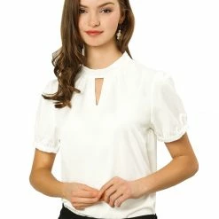 Allegra K Women's Cut Out Keyhole Short Puff Sleeves Shirt Mock Neck Top 20 Allegra K Women's Cut Out Keyhole Short Puff Sleeves Shirt Mock Neck Top