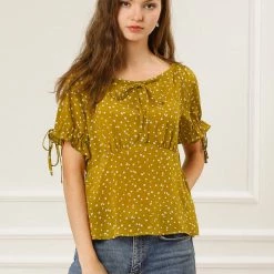 Allegra K Women's Summer Ruffle Short Sleeve Blouse Casual Bow Tie Neckline Shirts Peplum Floral Tops 11 Allegra K Women's Summer Ruffle Short Sleeve Blouse Casual Bow Tie Neckline Shirts Peplum Floral Tops