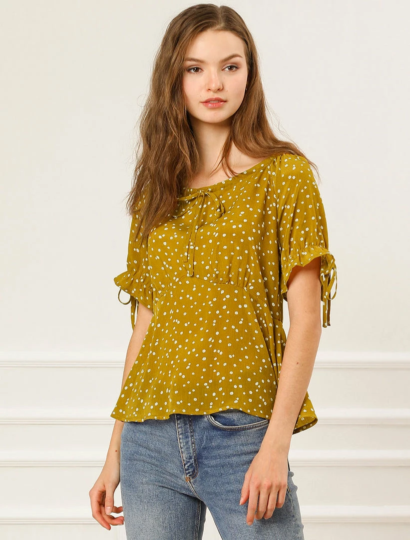 Allegra K Women's Summer Ruffle Short Sleeve Blouse Casual Bow Tie Neckline Shirts Peplum Floral Tops 6 Allegra K Women's Summer Ruffle Short Sleeve Blouse Casual Bow Tie Neckline Shirts Peplum Floral Tops