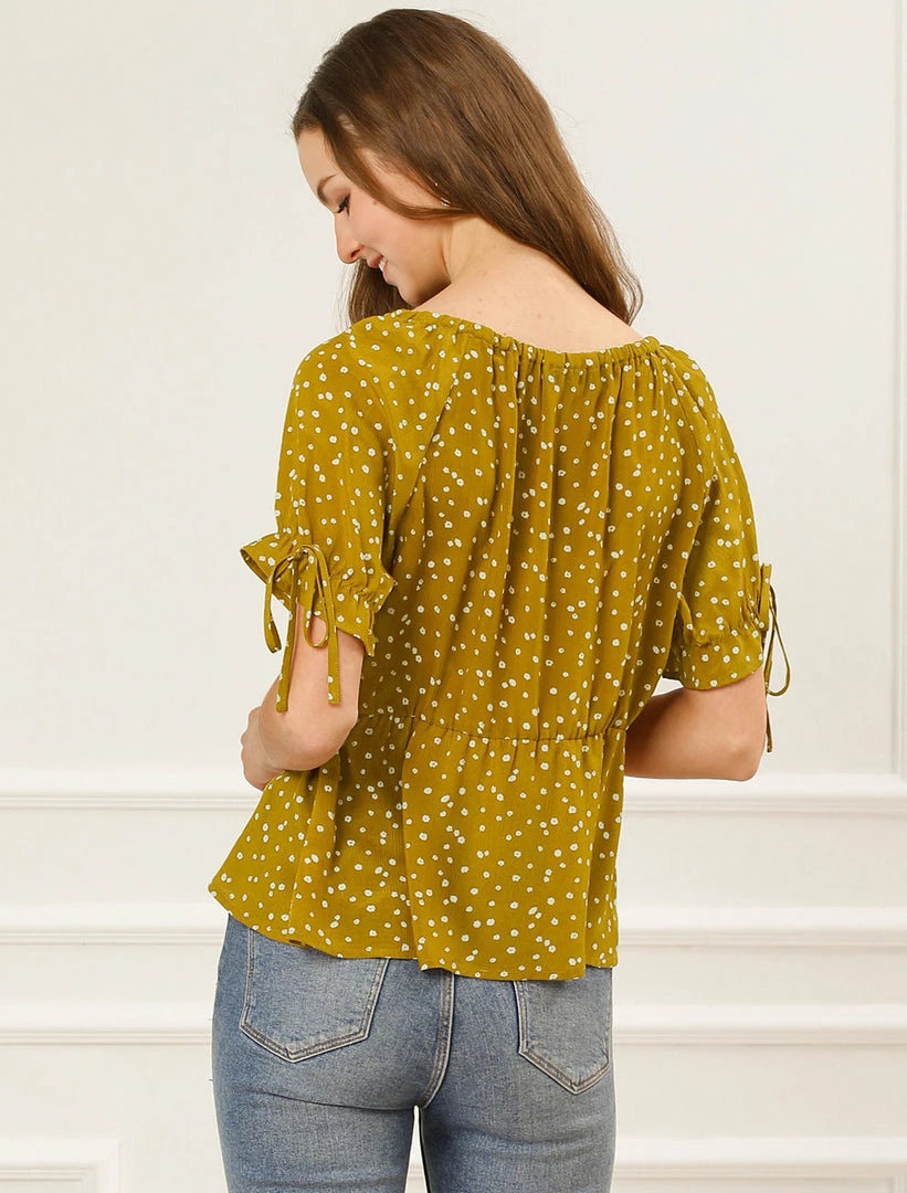 Allegra K Women's Summer Ruffle Short Sleeve Blouse Casual Bow Tie Neckline Shirts Peplum Floral Tops 8 Allegra K Women's Summer Ruffle Short Sleeve Blouse Casual Bow Tie Neckline Shirts Peplum Floral Tops