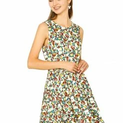 Allegra K Women's Floral Print Sleeveless Smock Layered Ruffle Hem Dress