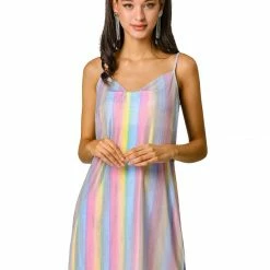 Allegra K Sparkly Metallic Spaghetti Strap Mini Dress Women 52 Allegra K Sparkly Metallic Spaghetti Strap Mini Dress Women