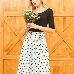 Allegra K Women's Belted Elastic Waist Vintage A-Line Midi Skirt