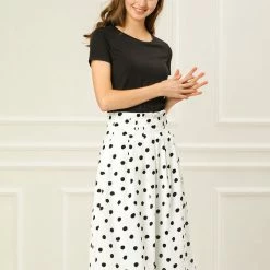 Allegra K Women's Belted Elastic Waist Vintage A-Line Midi Skirt