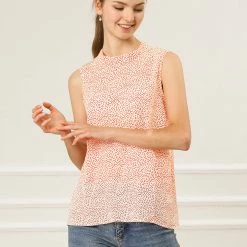 Allegra K Women's Sleeveless Stand Collar Bow Back Heart Print Top 12 Allegra K Women's Sleeveless Stand Collar Bow Back Heart Print Top