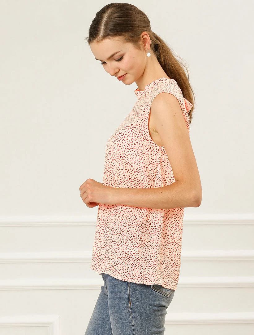 Allegra K Women's Sleeveless Stand Collar Bow Back Heart Print Top 7 Allegra K Women's Sleeveless Stand Collar Bow Back Heart Print Top