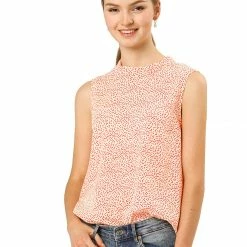 Allegra K Women's Sleeveless Stand Collar Bow Back Heart Print Top