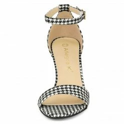 Allegra K Shoes Women's Plaid Houndstooth Ankle Strap Stiletto Heels Sandals
