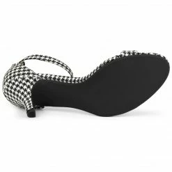 Allegra K Shoes Women's Plaid Houndstooth Ankle Strap Stiletto Heels Sandals