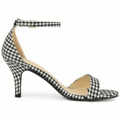 Allegra K Shoes Women's Plaid Houndstooth Ankle Strap Stiletto Heels Sandals