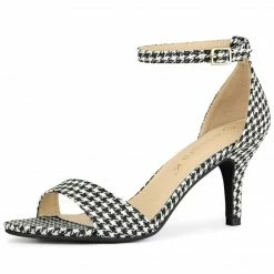 Allegra K Shoes Women's Plaid Houndstooth Ankle Strap Stiletto Heels Sandals