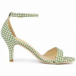 Allegra K Shoes Women's Plaid Houndstooth Ankle Strap Stiletto Heels Sandals
