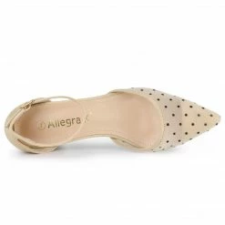 Allegra K Women's Polka Dots Lace Pointed Toe Chunky Heels Pumps Shoes