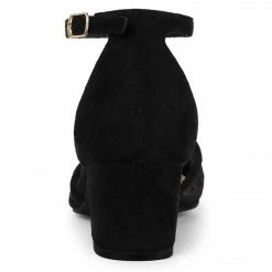 Allegra K Women's Polka Dots Lace Pointed Toe Chunky Heels Pumps Shoes