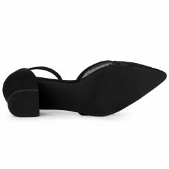 Allegra K Women's Polka Dots Lace Pointed Toe Chunky Heels Pumps Shoes