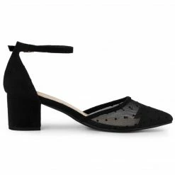 Allegra K Women's Polka Dots Lace Pointed Toe Chunky Heels Pumps Shoes