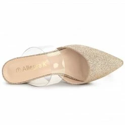 Allegra K Women's Pointed Toe Block Heels Glitter Mules 40 Allegra K Women's Pointed Toe Block Heels Glitter Mules