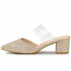 Allegra K Women's Pointed Toe Block Heels Glitter Mules 43 Allegra K Women's Pointed Toe Block Heels Glitter Mules