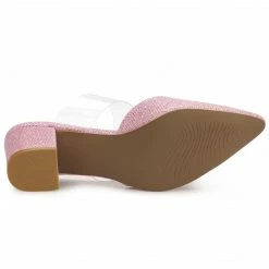 Allegra K Women's Pointed Toe Block Heels Glitter Mules 34 Allegra K Women's Pointed Toe Block Heels Glitter Mules