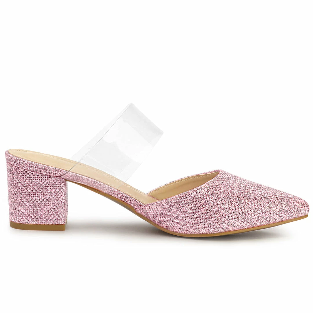 Allegra K Women's Pointed Toe Block Heels Glitter Mules 15 Allegra K Women's Pointed Toe Block Heels Glitter Mules