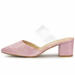 Allegra K Women's Pointed Toe Block Heels Glitter Mules 36 Allegra K Women's Pointed Toe Block Heels Glitter Mules
