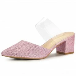Allegra K Women's Pointed Toe Block Heels Glitter Mules 30 Allegra K Women's Pointed Toe Block Heels Glitter Mules