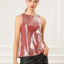 Allegra K Shiny Shimmer Tank Top
