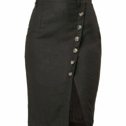 Allegra K Women's Button Decor Split Belted Smocked Vintage Short Pencil Skirt