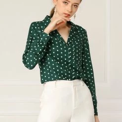 Allegra K Women's Heart Polka Dots Button Up Notched Lapel V Neck Shirt Tops 120 Allegra K Women's Heart Polka Dots Button Up Notched Lapel V Neck Shirt Tops