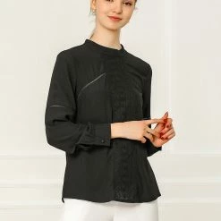 Allegra K Women's Embroidery Floral Peasant Blouse Crew Neck Boho Shirts Tops