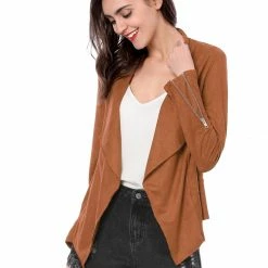 Allegra K Women's Moto Faux Suede Jacket Lightweight Open Front Lapel Draped Outwear Cardigan Clothing 77 Allegra K Women's Moto Faux Suede Jacket Lightweight Open Front Lapel Draped Outwear Cardigan Clothing