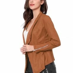 Allegra K Women's Moto Faux Suede Jacket Lightweight Open Front Lapel Draped Outwear Cardigan Clothing 78 Allegra K Women's Moto Faux Suede Jacket Lightweight Open Front Lapel Draped Outwear Cardigan Clothing