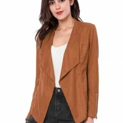 Allegra K Women's Moto Faux Suede Jacket Lightweight Open Front Lapel Draped Outwear Cardigan Clothing 75 Allegra K Women's Moto Faux Suede Jacket Lightweight Open Front Lapel Draped Outwear Cardigan Clothing