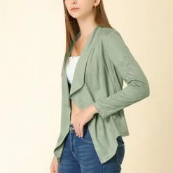 Allegra K Women's Moto Faux Suede Jacket Lightweight Open Front Lapel Draped Outwear Cardigan Clothing 121 Allegra K Women's Moto Faux Suede Jacket Lightweight Open Front Lapel Draped Outwear Cardigan Clothing