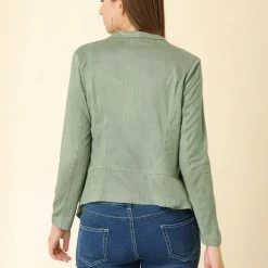 Allegra K Women's Moto Faux Suede Jacket Lightweight Open Front Lapel Draped Outwear Cardigan Clothing 122 Allegra K Women's Moto Faux Suede Jacket Lightweight Open Front Lapel Draped Outwear Cardigan Clothing