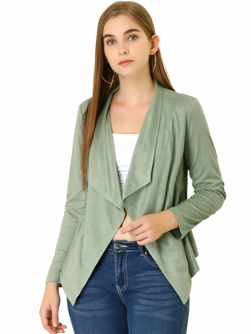 Allegra K Women's Moto Faux Suede Jacket Lightweight Open Front Lapel Draped Outwear Cardigan Clothing 52 Allegra K Women's Moto Faux Suede Jacket Lightweight Open Front Lapel Draped Outwear Cardigan Clothing