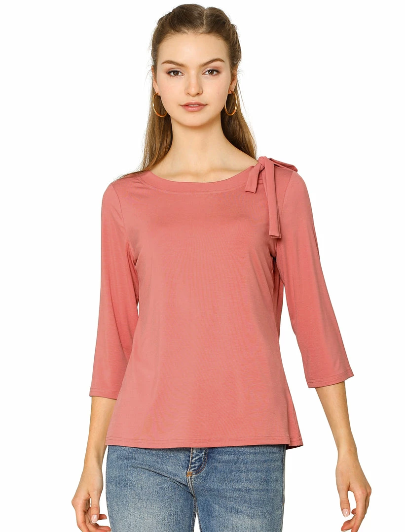 Allegra K Women's Slim Fit Bow Tie Neck 3/4 Sleeves Work Elegant Knit Top 9 Allegra K Women's Slim Fit Bow Tie Neck 3/4 Sleeves Work Elegant Knit Top