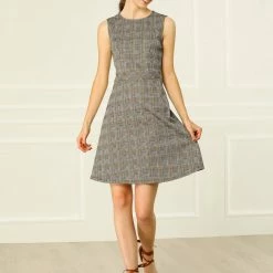 Allegra K Houndstooth Plaid Sleeveless Knit Dress Women 41 Allegra K Houndstooth Plaid Sleeveless Knit Dress Women