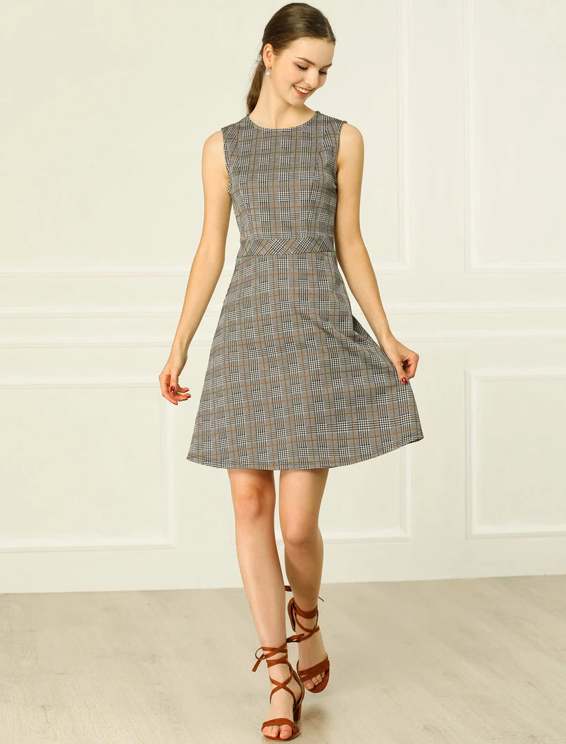 Allegra K Houndstooth Plaid Sleeveless Knit Dress Women 11 Allegra K Houndstooth Plaid Sleeveless Knit Dress Women