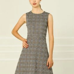Allegra K Houndstooth Plaid Sleeveless Knit Dress Women 42 Allegra K Houndstooth Plaid Sleeveless Knit Dress Women