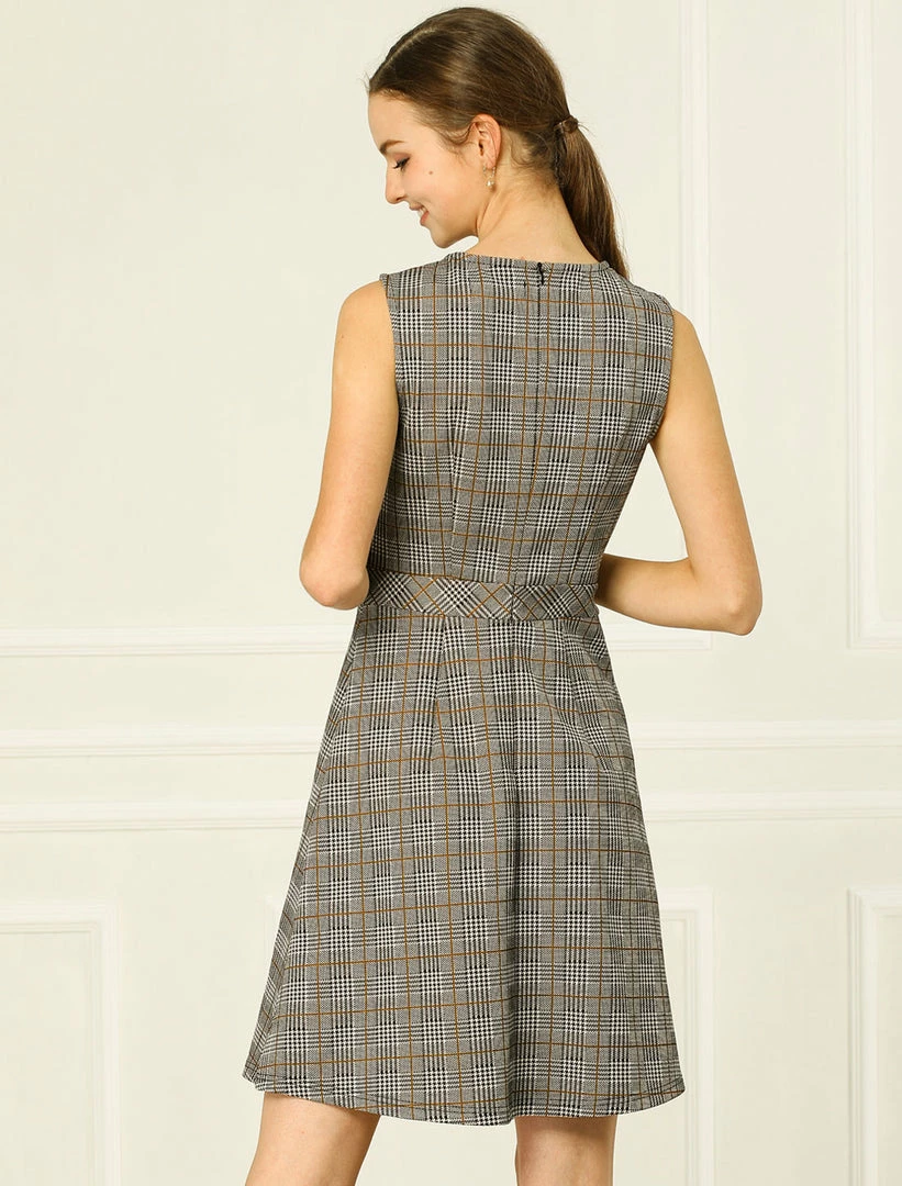 Allegra K Houndstooth Plaid Sleeveless Knit Dress Women 14 Allegra K Houndstooth Plaid Sleeveless Knit Dress Women