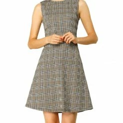 Allegra K Houndstooth Plaid Sleeveless Knit Dress Women 40 Allegra K Houndstooth Plaid Sleeveless Knit Dress Women