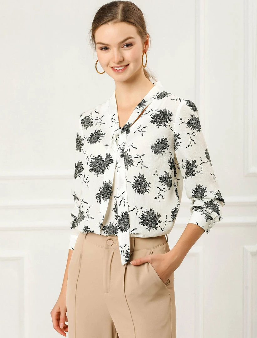 Allegra K Women's Long Sleeve Tie V Neck Chrysanthemum Floral Print Top 5 Allegra K Women's Long Sleeve Tie V Neck Chrysanthemum Floral Print Top