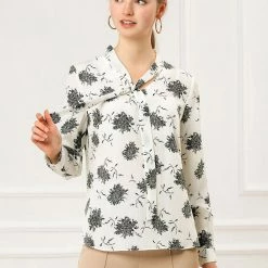 Allegra K Women's Long Sleeve Tie V Neck Chrysanthemum Floral Print Top 18 Allegra K Women's Long Sleeve Tie V Neck Chrysanthemum Floral Print Top