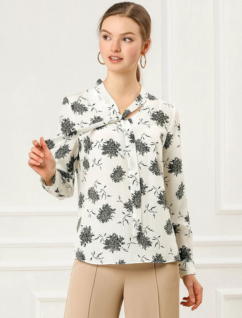 Allegra K Women's Long Sleeve Tie V Neck Chrysanthemum Floral Print Top 6 Allegra K Women's Long Sleeve Tie V Neck Chrysanthemum Floral Print Top