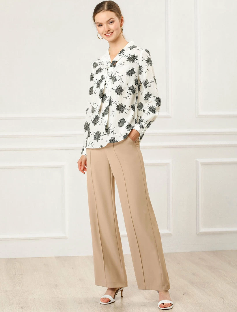 Allegra K Women's Long Sleeve Tie V Neck Chrysanthemum Floral Print Top 7 Allegra K Women's Long Sleeve Tie V Neck Chrysanthemum Floral Print Top